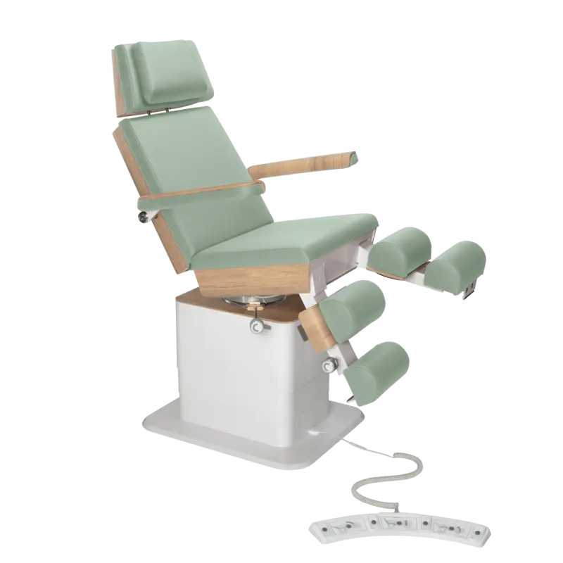 Fauteuil de pédicurie - MOON - Relevage électrique - Filaire - Ruck My Podologie  Sauge-3-moteurs-Chêne