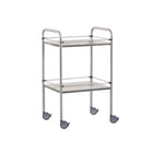 Stainless steel pedestal table - 2 trays - 70 x 50 x 80 cm - Removable galleries