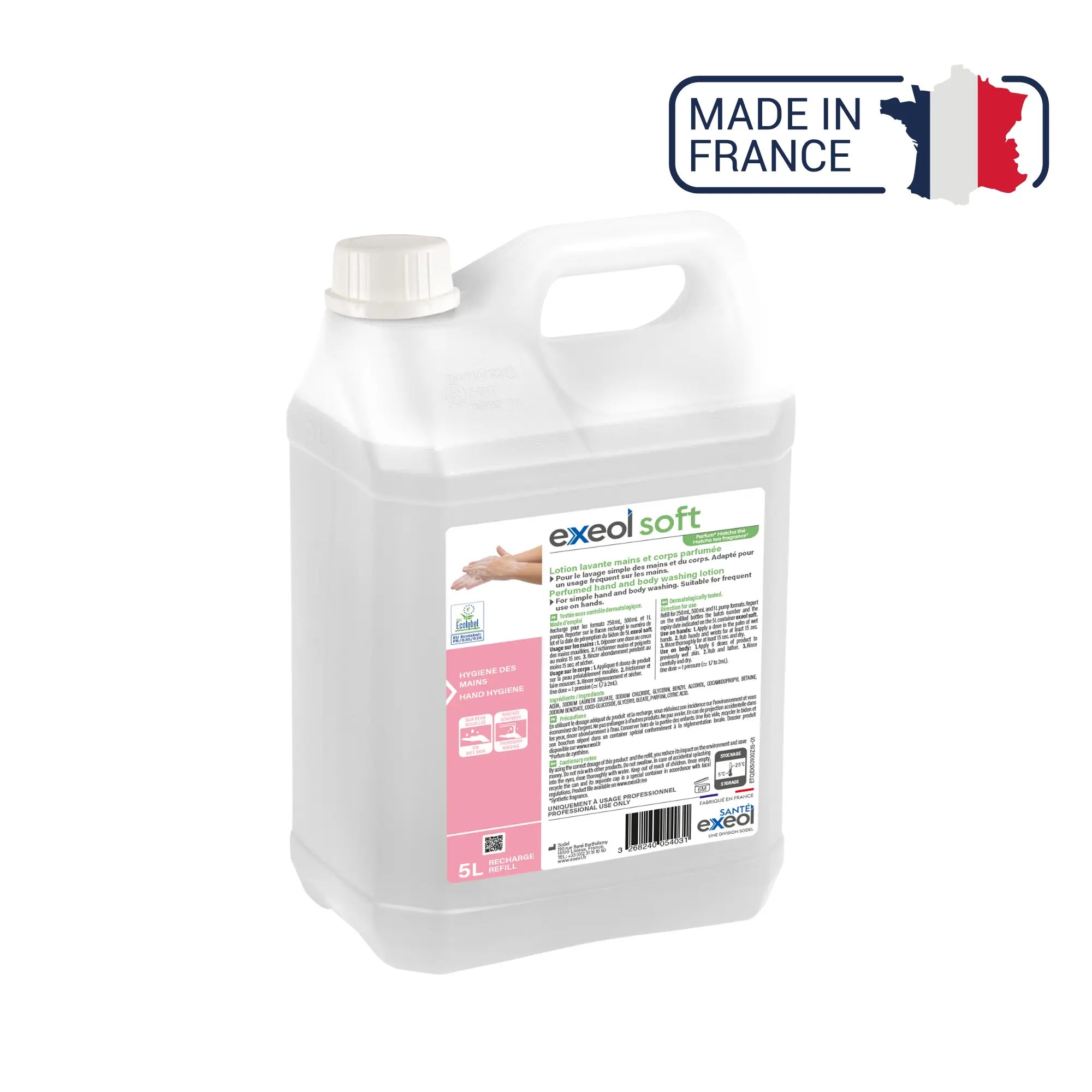 Lotion lavante mains et corps parfum Matcha Thé - Exeol Soft - Sodel Exeol 