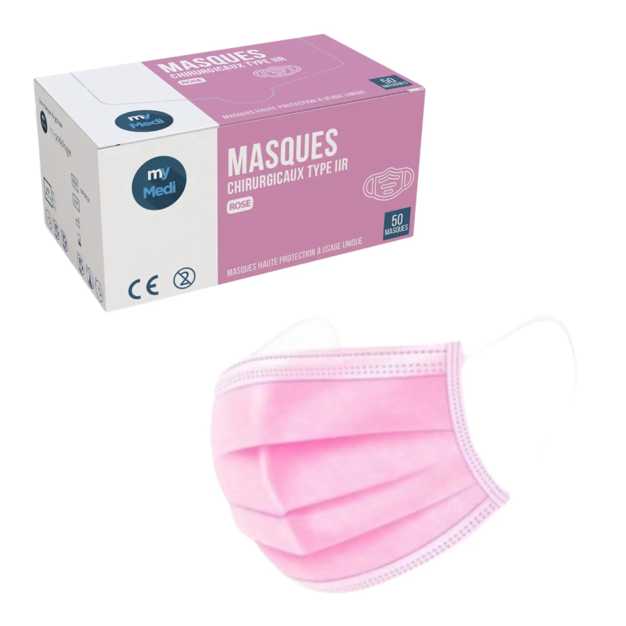 Masque chirurgical - 3 plis de type IIR - Norme EN14683 - Certification CE - Boîte de 50 masques - 3 coloris - My Médical My Medical 