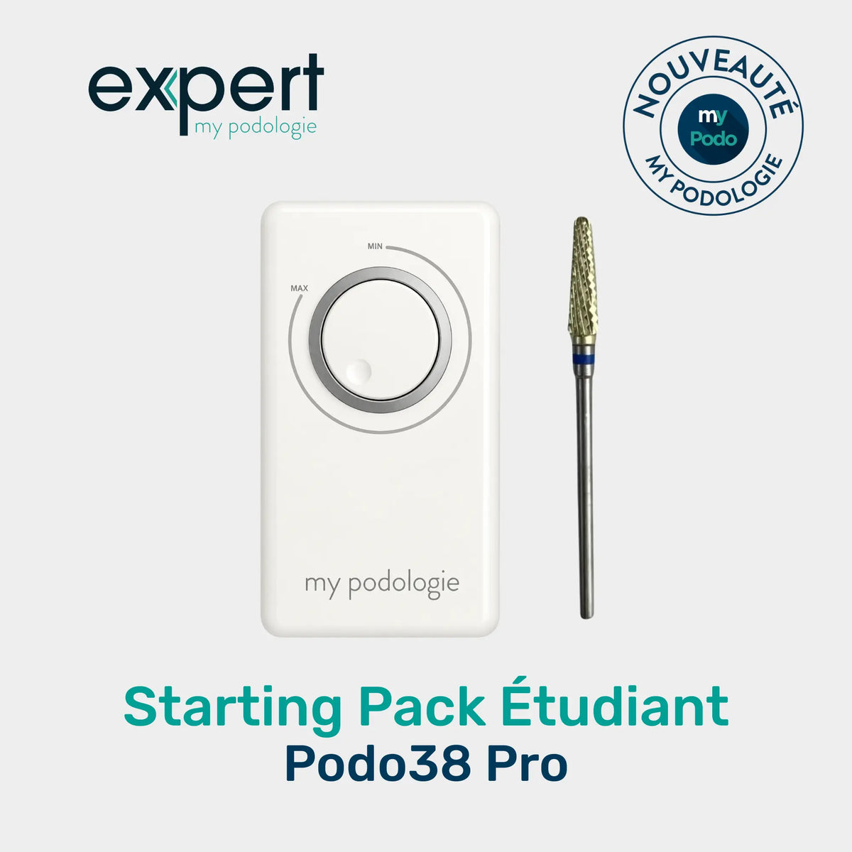 Starting pack étudiant "soins à domiciles" - 1 micromoteur Podo38 Pro BLDC blanc + 1 fraise à ongle carbure de tungstène Expert 